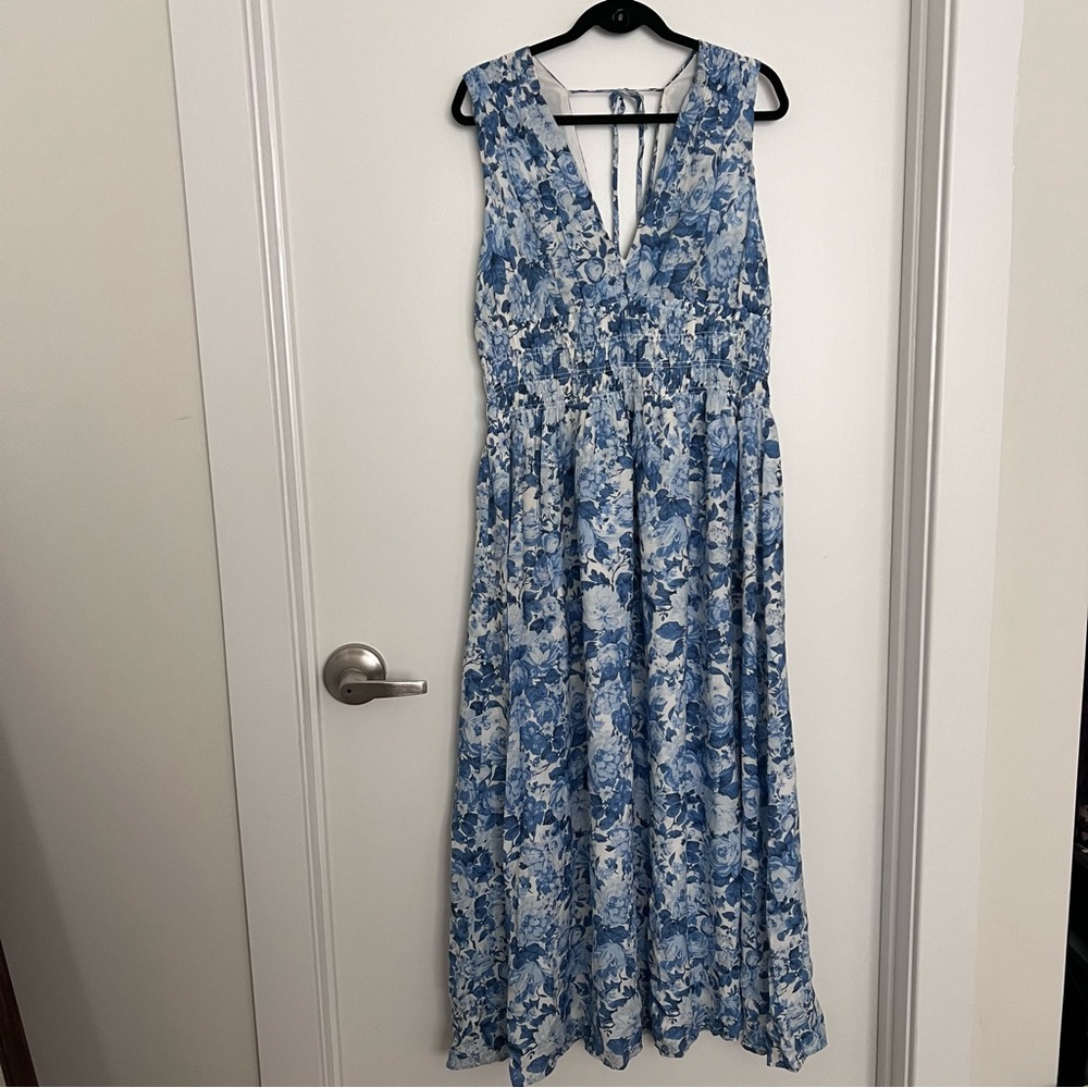 Abercrombie Crinkle Textured Smocked Waist Maxi Dress Size XL Tall